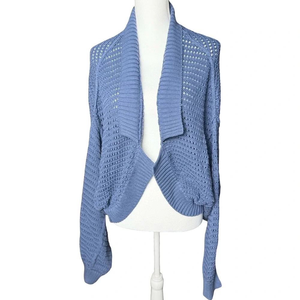 Free People We The Free Blue Gulf Knit Cardigan XL Organic Cotton NWT